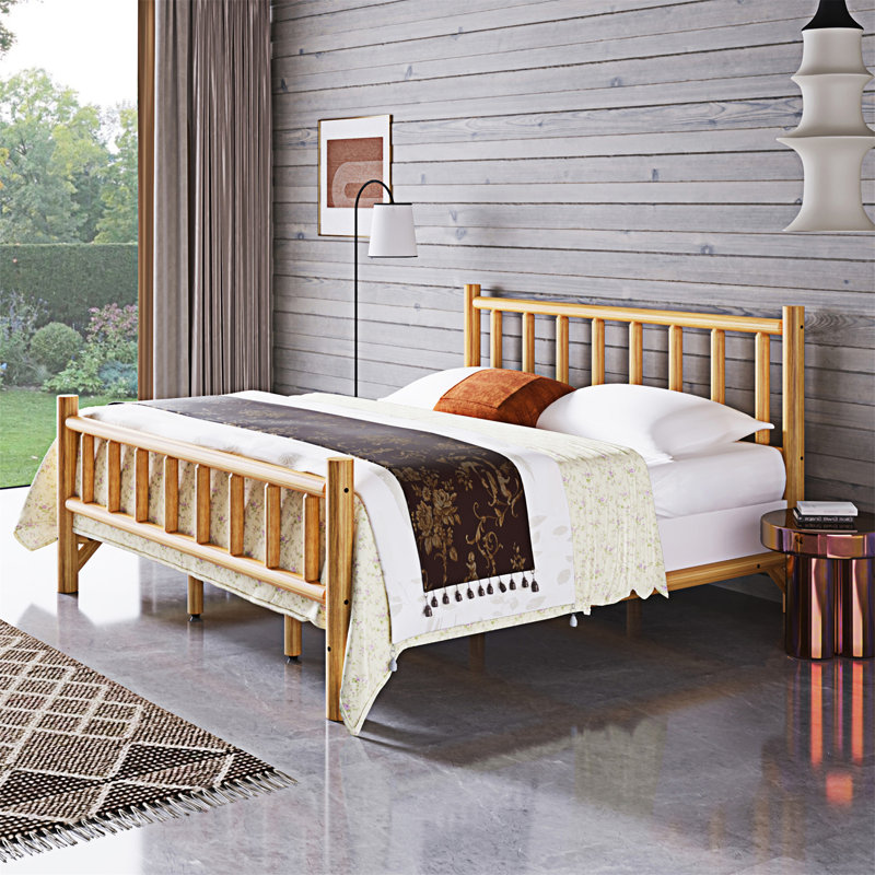 Farmhouse Log Bed Frame King Rustic Style Pure Solid Pine Cylinder Construction Bed Fits Mattresses And Box Springs